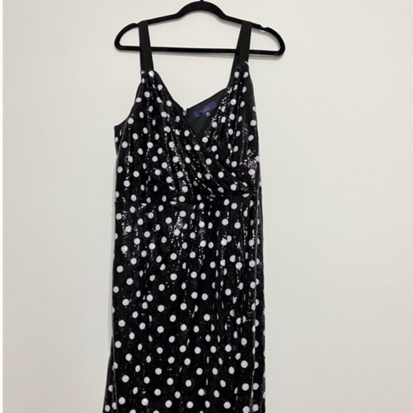 NWOT Rachel Roy Black and White Polka Dot Sequin Faux Wrap Dress Size 18/18W - Picture 5 of 12